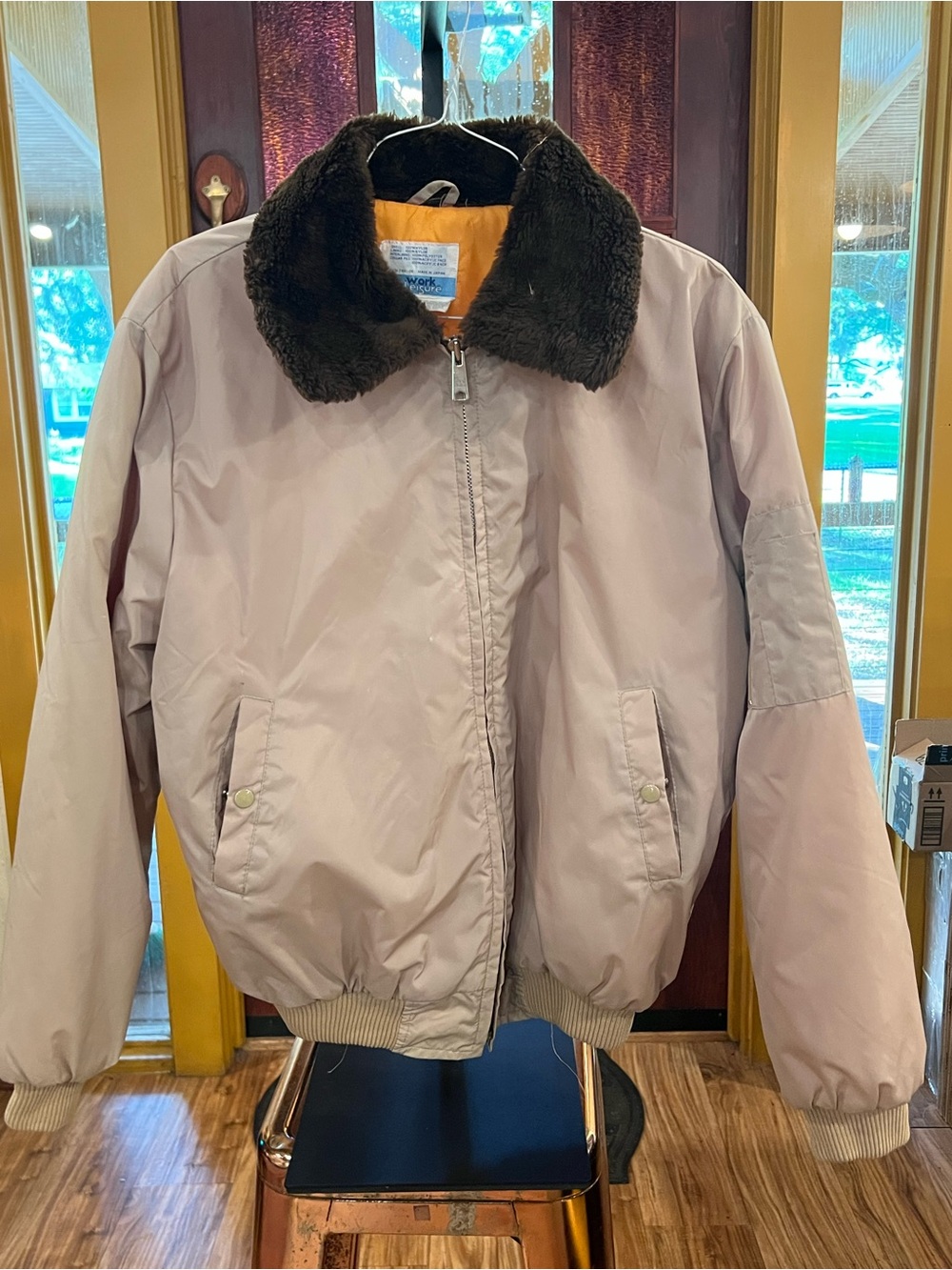 Sears Orange-Lined Jacket with Brown Faux Fur Trim